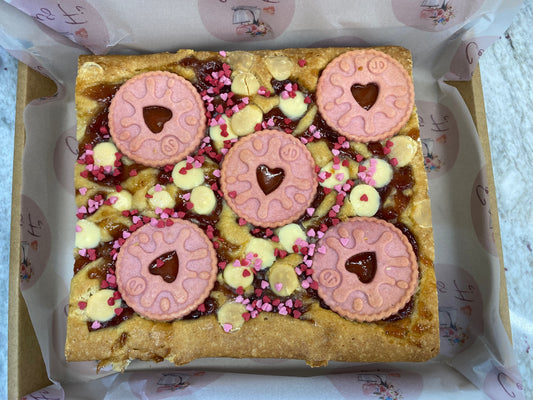 Valentines Jammy Blondie Tray Bake