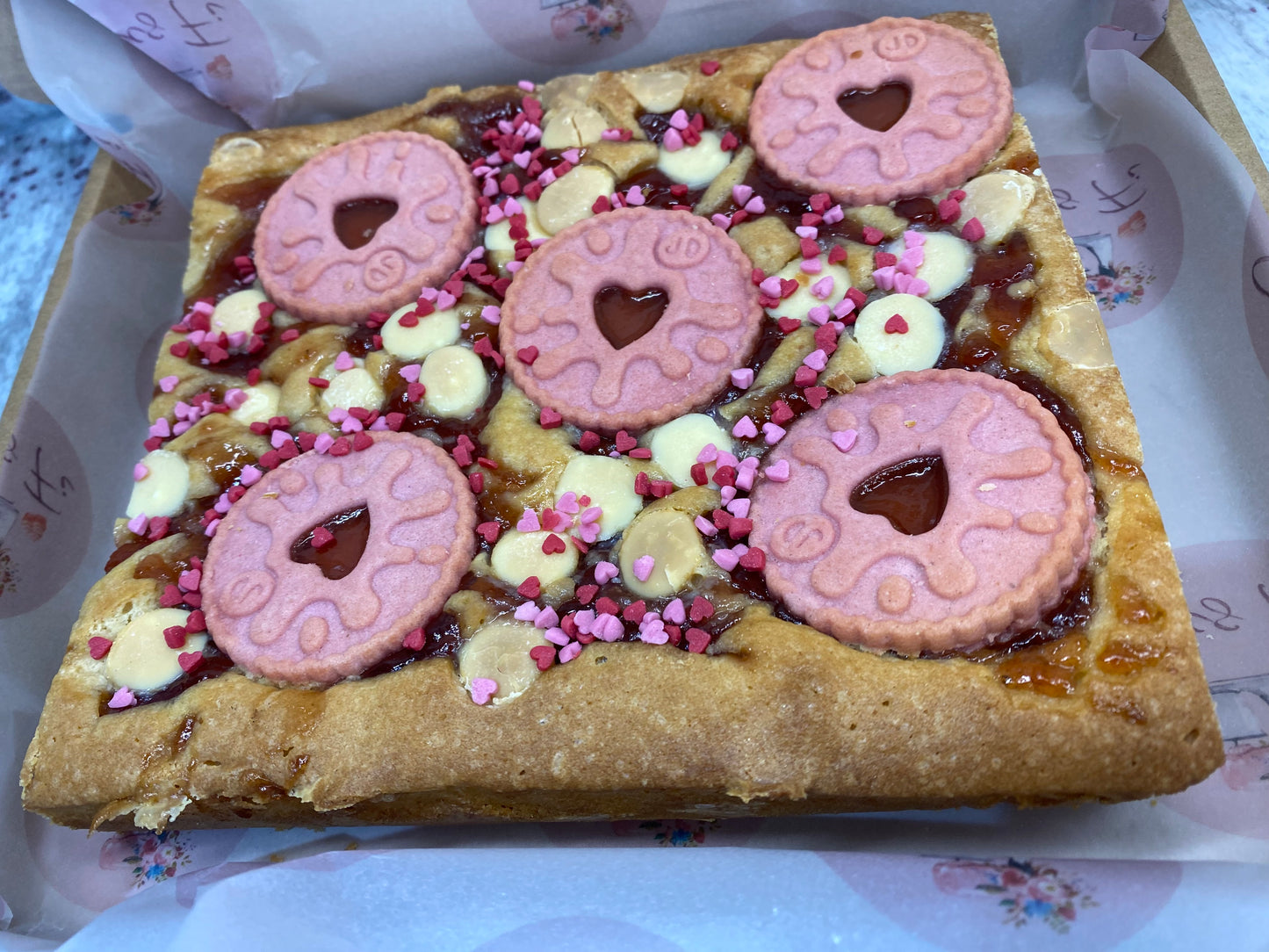 Valentines Jammy Blondie Tray Bake